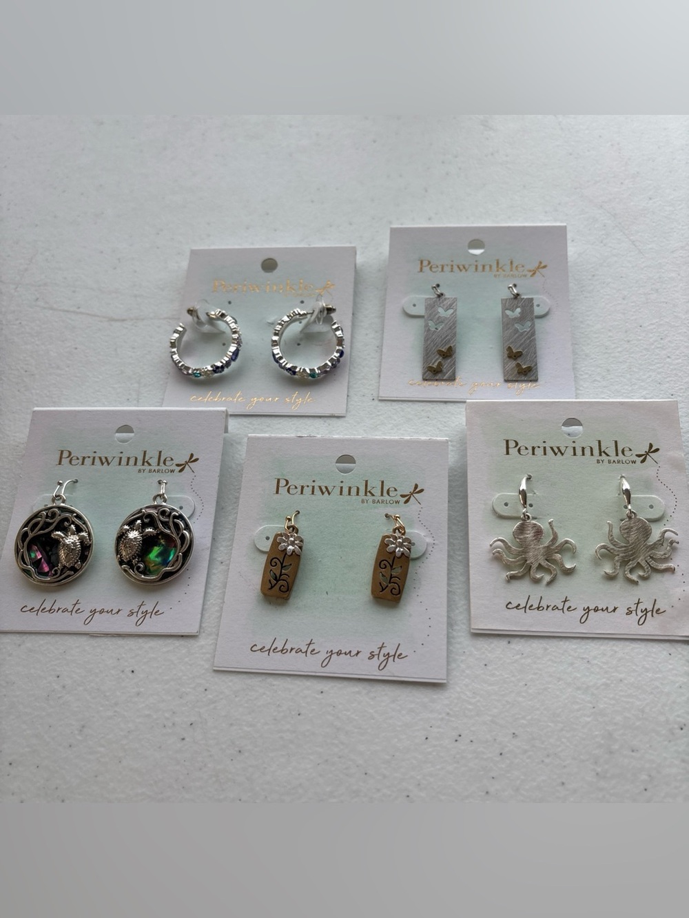 Periwinkle by Barlow Silver and Brown Mixed Earring Set Lot of 5
